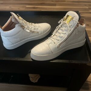 Giuseppe Zanotti White and Gold High-Top Sneakers